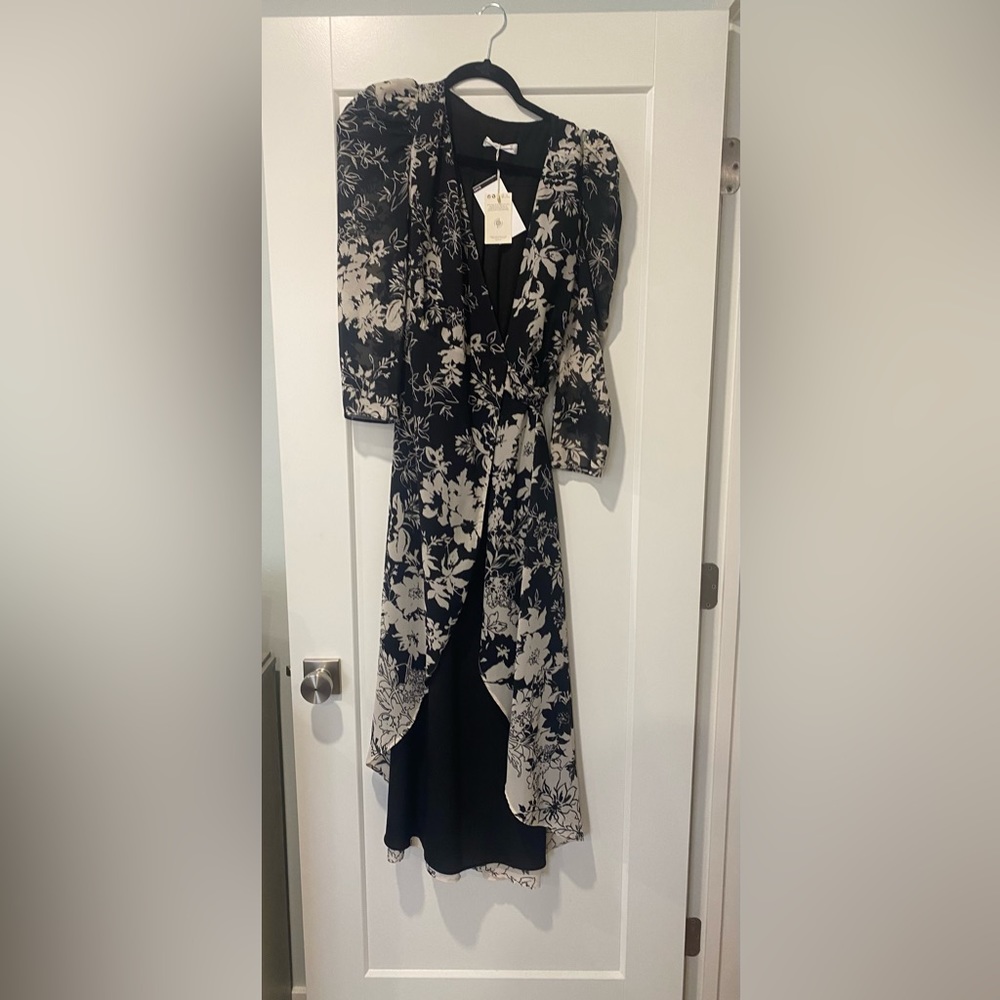 Mango black and white maxi wrap dress with floral design